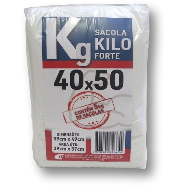Sacola Plástica Kilo Forte 40x50 com 750 Unidades 40 Micras Alta Resistência Transparente Central Plast Sacola Plástica Kilo Forte 40x50 750 Unidades 40 Micras Transparente Central Plast