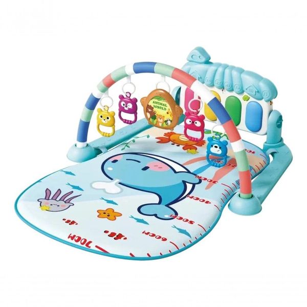 Tapete de Atividades Musical com Piano Interativo para Bebe com Arco e Brinquedos Azul Tapete de Atividades Musical com Piano Interativo para Bebe Azul com Arco e Brinquedos Azul
