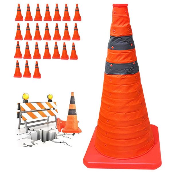 Kit 24 Cones Retráteis Portáteis SU-CONE2-1 Faixas Refletivas Sinalizador de Tráfego Laranja Leva Pra Casa Kit 24 Cones Retráteis SU-CONE2-1 Faixas Refletivas Laranja Leva Pra Casa