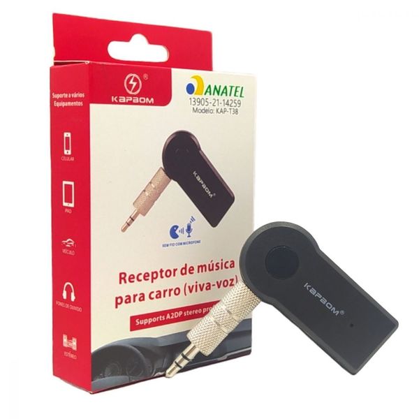 Adaptador Receptor Bluetooth P2 Auxiliar para Som de Carro com Viva-Voz e Cancelamento de Eco Kapbom Receptor Bluetooth P2 Auxiliar para Som de Carro Viva-Voz Kapbom