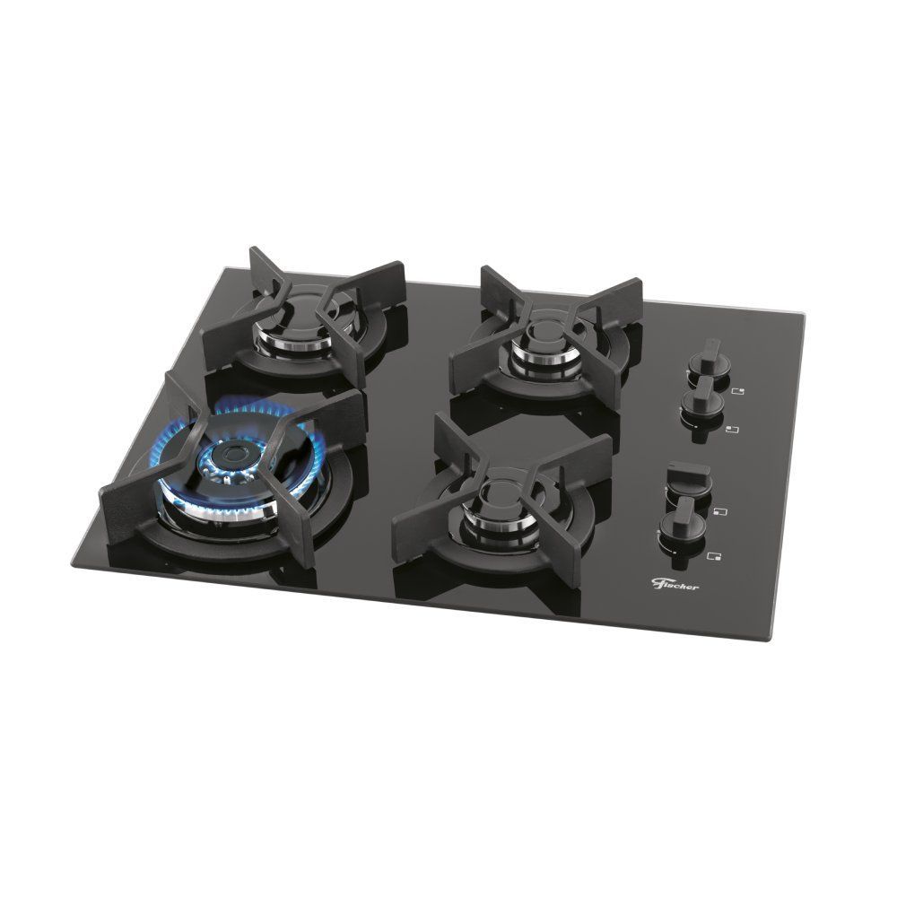 Cooktop a Gás Fischer TC Infinity 26297-57076 4 Bocas em Vidro Temperado com Tripla Chama Preto