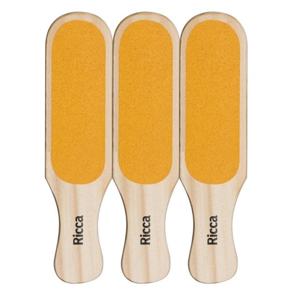 Kit 3 Lixas para os Pés Dupla Face Madeira Grande 27cm Cabo Anatômico Amarelo Ricca Kit 3 Lixas para os Pés Dupla Face Madeira 27cm Amarelo Ricca