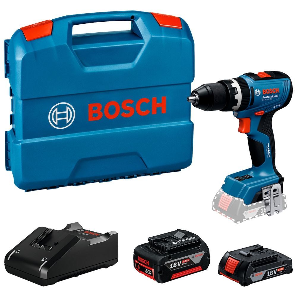 Parafusadeira Furadeira Bosch para Uso Profissional GSB 18V-65 com Maleta e Kit 530W Azul Bivolt