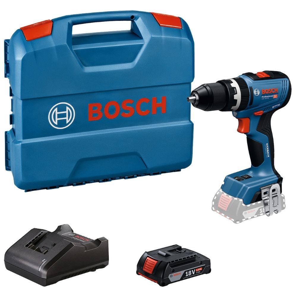 Parafusadeira Furadeira Bosch para Uso Profissional GSB 18V-65 com Bateria 2.0Ah e Carregador 13mm 76 Nm Azul 18V