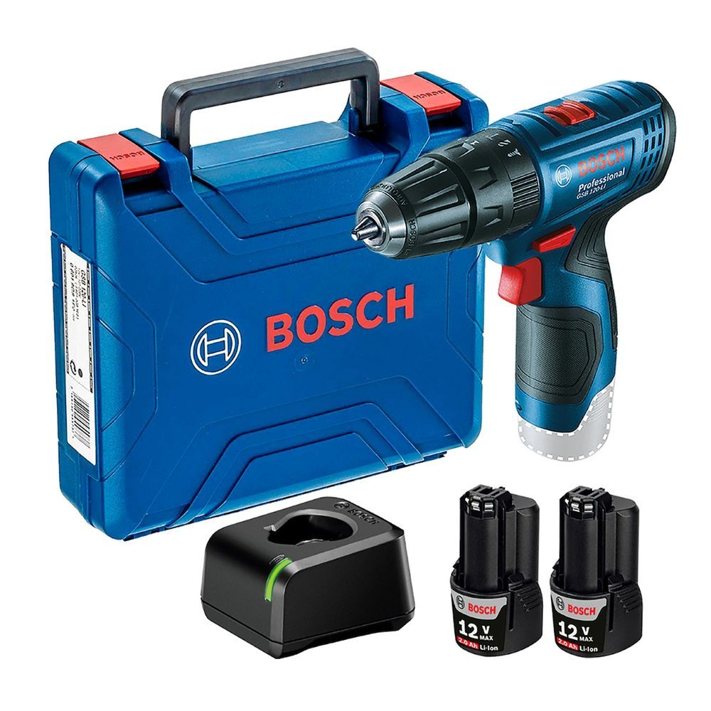 Parafusadeira Furadeira de Impacto Bosch para Uso Profissional GSB 120-LI com 2 Baterias e Maleta 120W Azul 12V