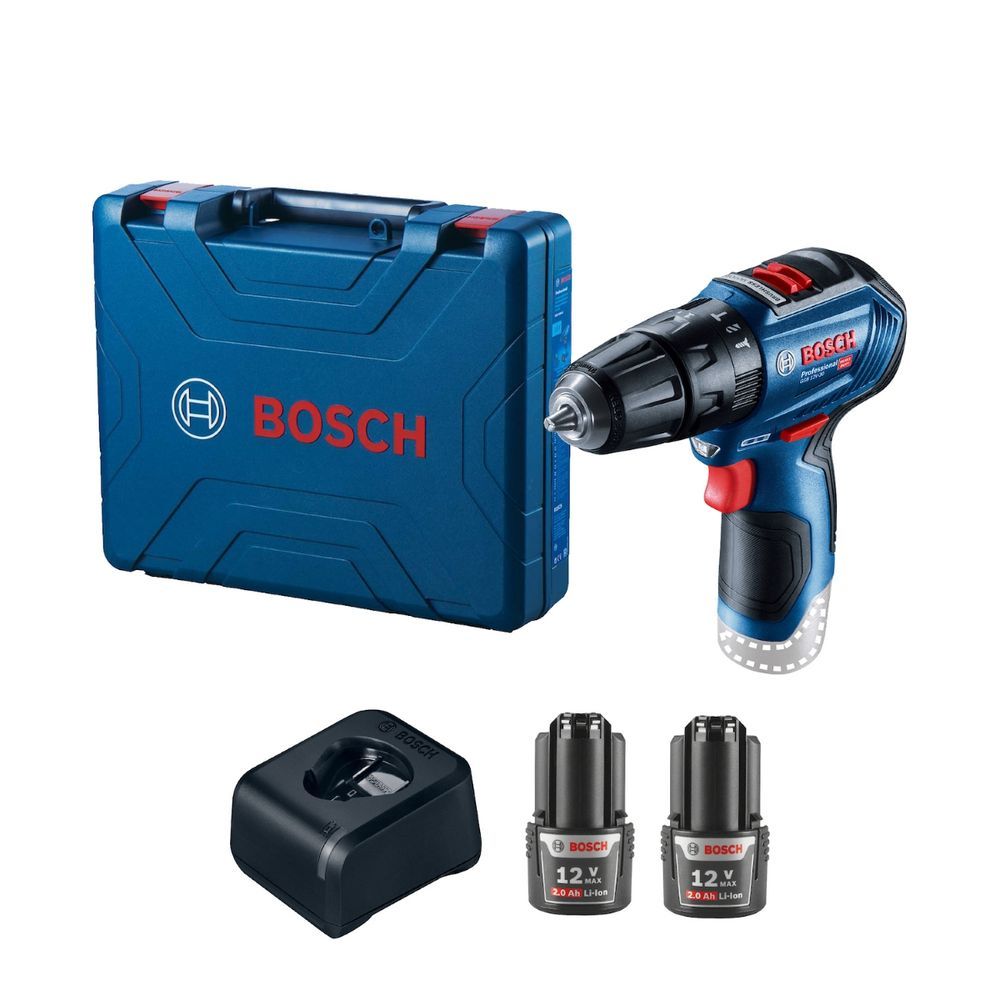 Parafusadeira Furadeira de Impacto Bosch para Uso Profissional GSB 12V-30 com 2 Baterias e Maleta 120W Azul 12V