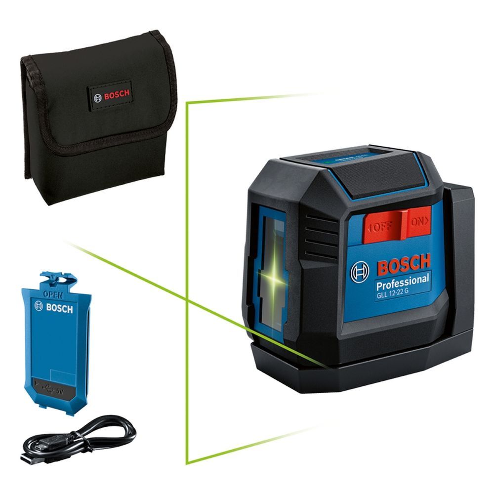 Nível Laser GLL 12-22 g Li com Laser Verde 4x Mais Visível 12m Bateria e Suporte Verde Bosch