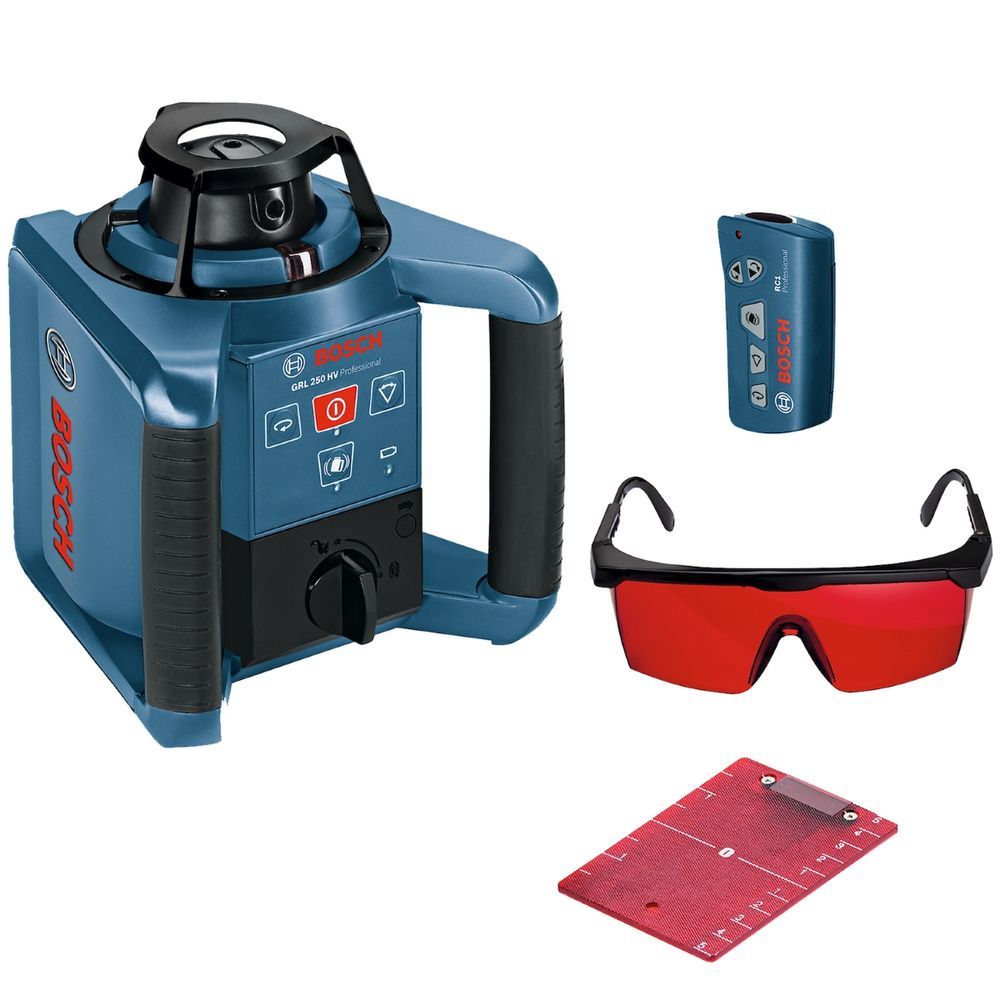 Nível a Laser Rotativo GRL 250 HV Alcance 250M com Controle Remoto e Óculos Preto Bosch