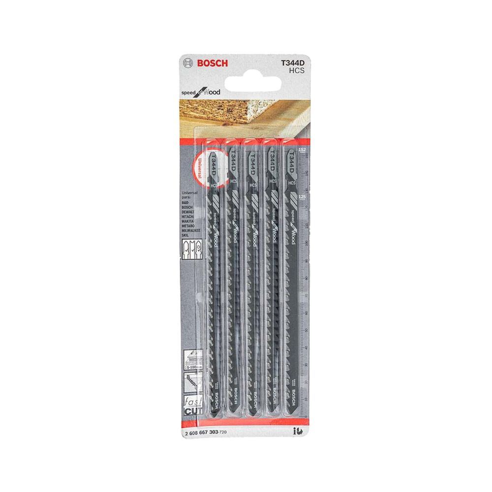 Lâmina para Serra Tico T344D Speed For Wood Cortes Rápidos e Retos em Madeira 5Lâminas Prata Bosch