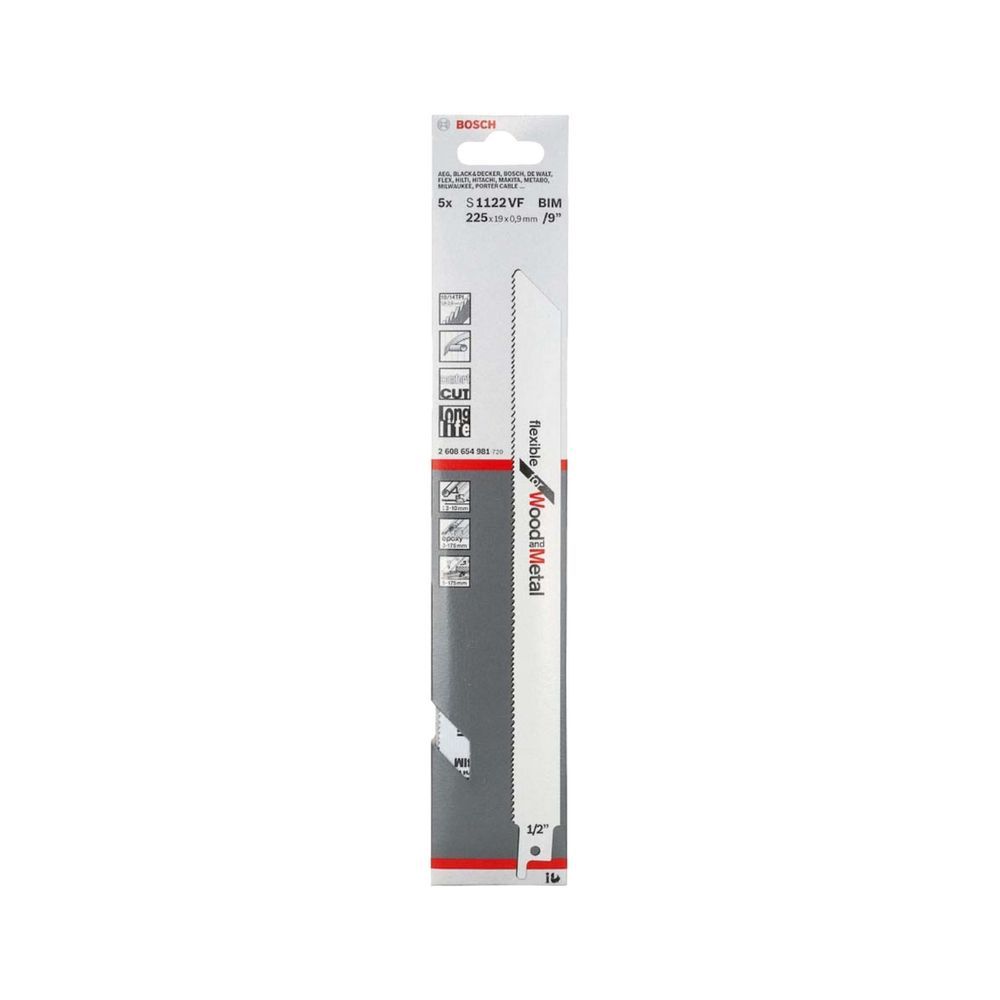 Lâmina para Serra Sabre S1122VF Corte em Madeira e Metal com Geometria de Dentes Vario 5 Unidades Bivolt Bosch