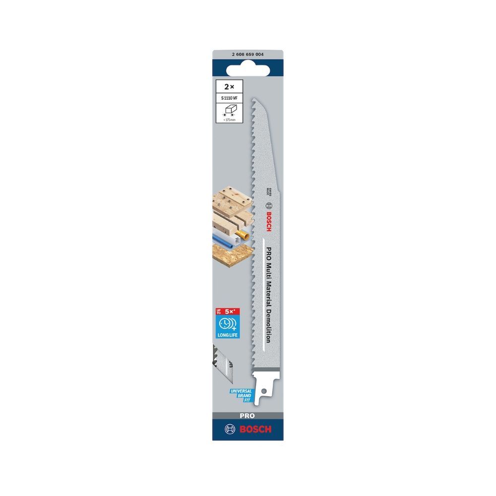 Lâmina de Serra Sabre S1110VF Multimaterial Demolição com Corpo Cônico Largo 22 mm e Bitola 1,6 mm 2 Unidades Bosch