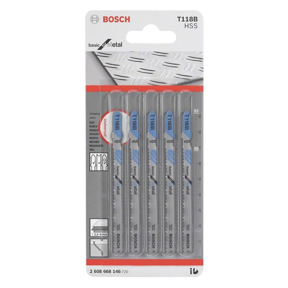 Lâmina de Serra Tico T118B Basic For Metal para Cortes Retos e Precisos em Metais Ferrosos 5 Peças Inox Bosch