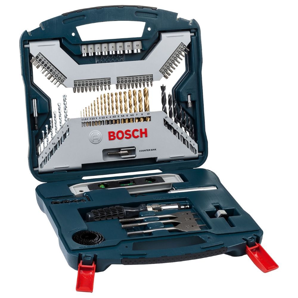 Kit de Pontas e Brocas X-line 100 Peças em Titânio com Soquetes Serras-copo e Maleta Bosch