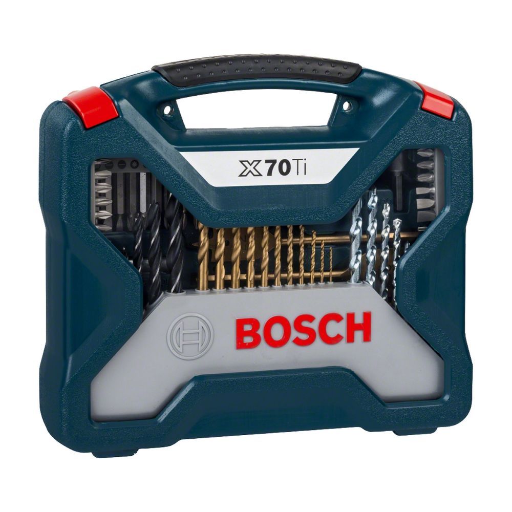 Kit de Brocas e Pontas X-line 70 Peças Revestimento em Titânio para Metal Madeira e Concreto com Maleta e Acessórios