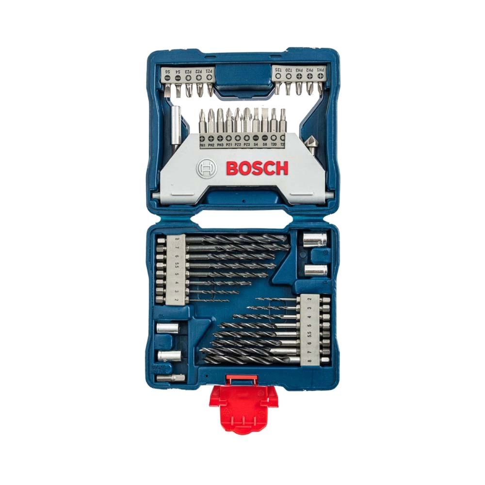Kit de Brocas e Pontas X-line 43 Peças com Maleta e Acessórios para Perfuração em Metal Madeira e Alvenaria Bivolt Bosch