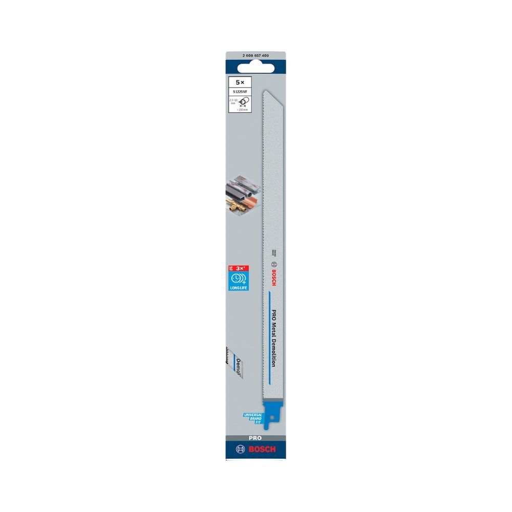 Lâmina de Serra Sabre S1225VF Corte Até 250mm Geometria de Dentes Vario 10-14 TPI 5 Unidades Bosch
