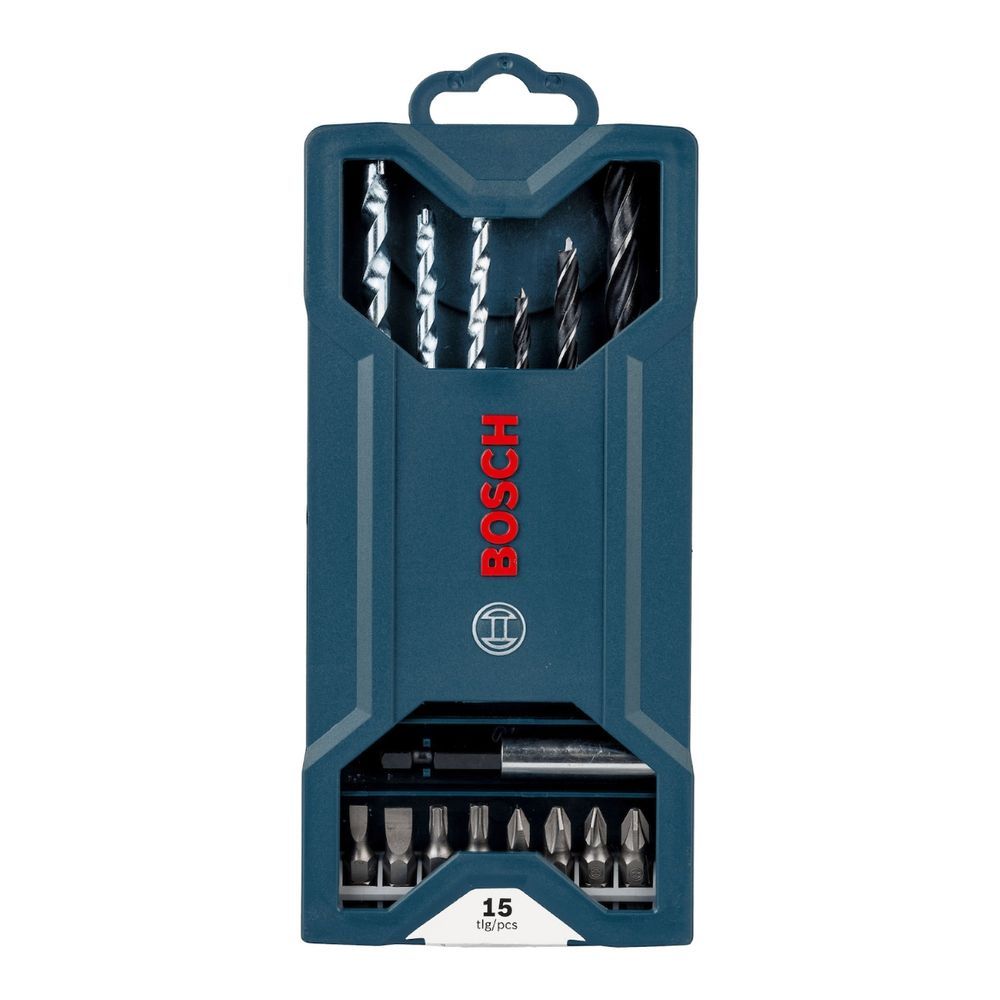 Kit de Brocas e Pontas Mini X-line 15 Peças com Estojo Organizador e Suporte Magnético Inox Bosch