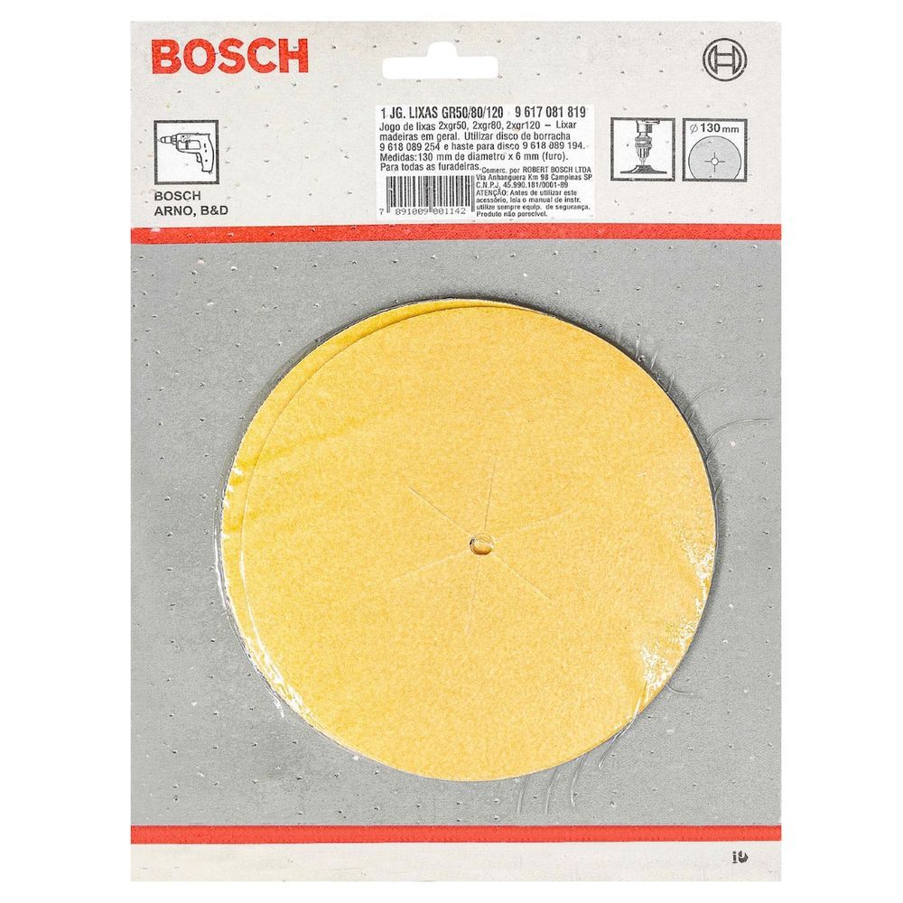 Jogo de Lixas G50-80-120 para Desbaste e Acabamento em Madeira e MDF com 6 Unidades Bivolt Bosch