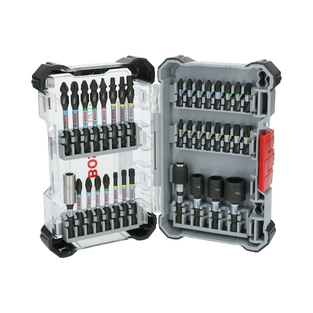 Kit de Bits e Soquetes Pro Impact 36un com Zona de Torção Alongada e Sistema Pick And Click Aço S2 Bivolt Bosch