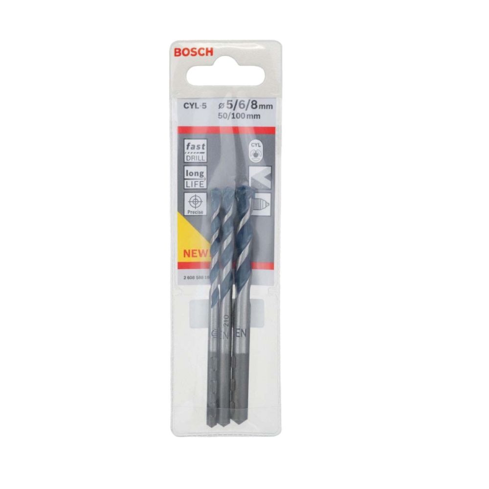 Jogo de Brocas CYL-5 para Concreto com Design de Duas Espirais e 3 Tamanhos 5-6-8mm Bosch