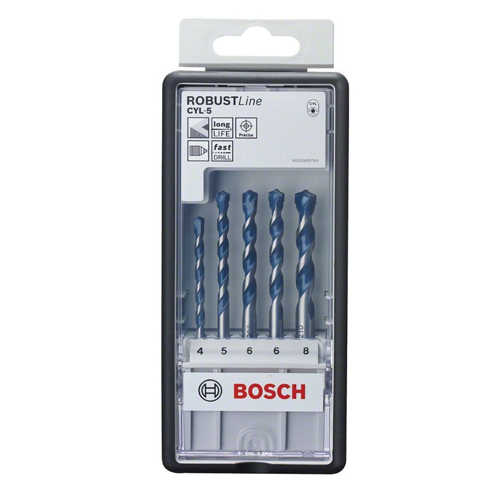 Jogo de Broca para Concreto CYL-5 com Tecnologia de Carbeto de Tungstênio e Corte Diamantado Power Grip 5 Unidades Ø4mm
