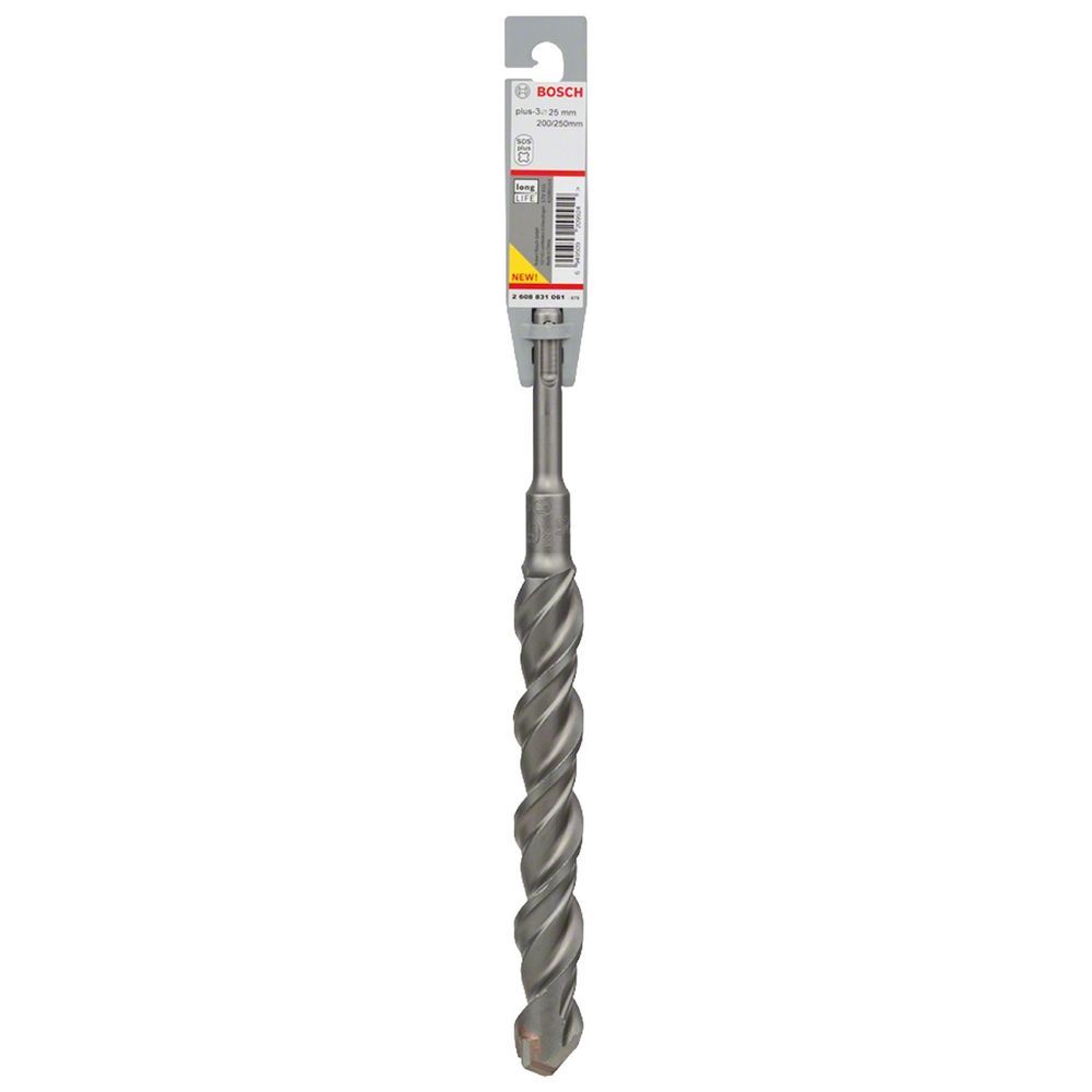 Broca Sds Plus-3 para Concreto com 4 Espirais e 2 Arestas em Carbeto de Tungstênio 25X200X250MM Cinza Bosch