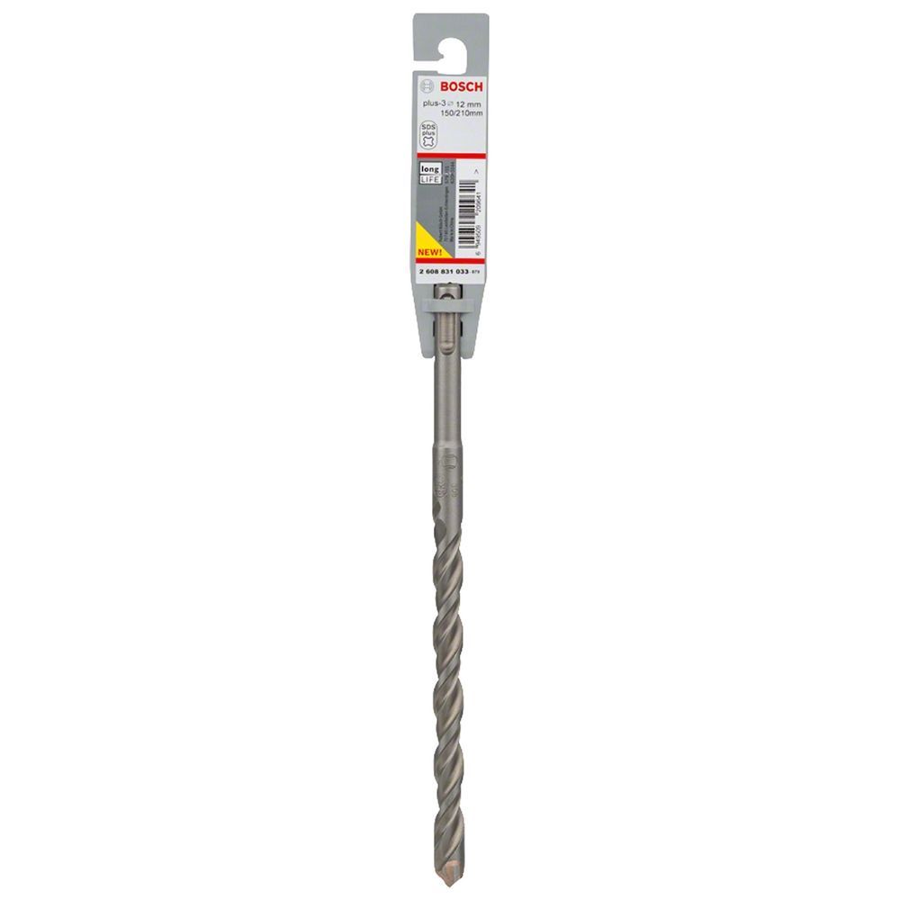 Broca Sds Plus-3 para Concreto 12x150x210mm com 4 Espirais e Duas Arestas de Corte Prata Bosch
