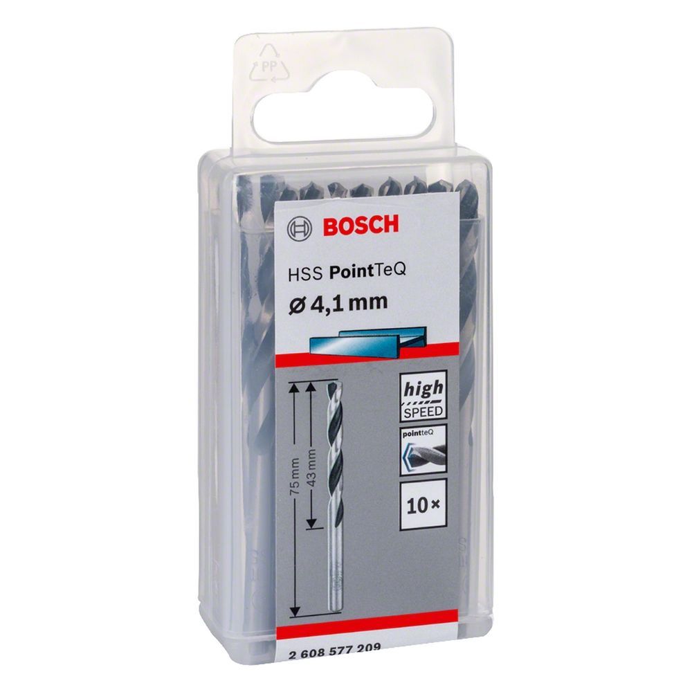Broca para Metal Hss-pointteq com Tecnologia Split Point e Ponta Centralizadora 4,1mm Kit com 10 Peças Preta Bosch
