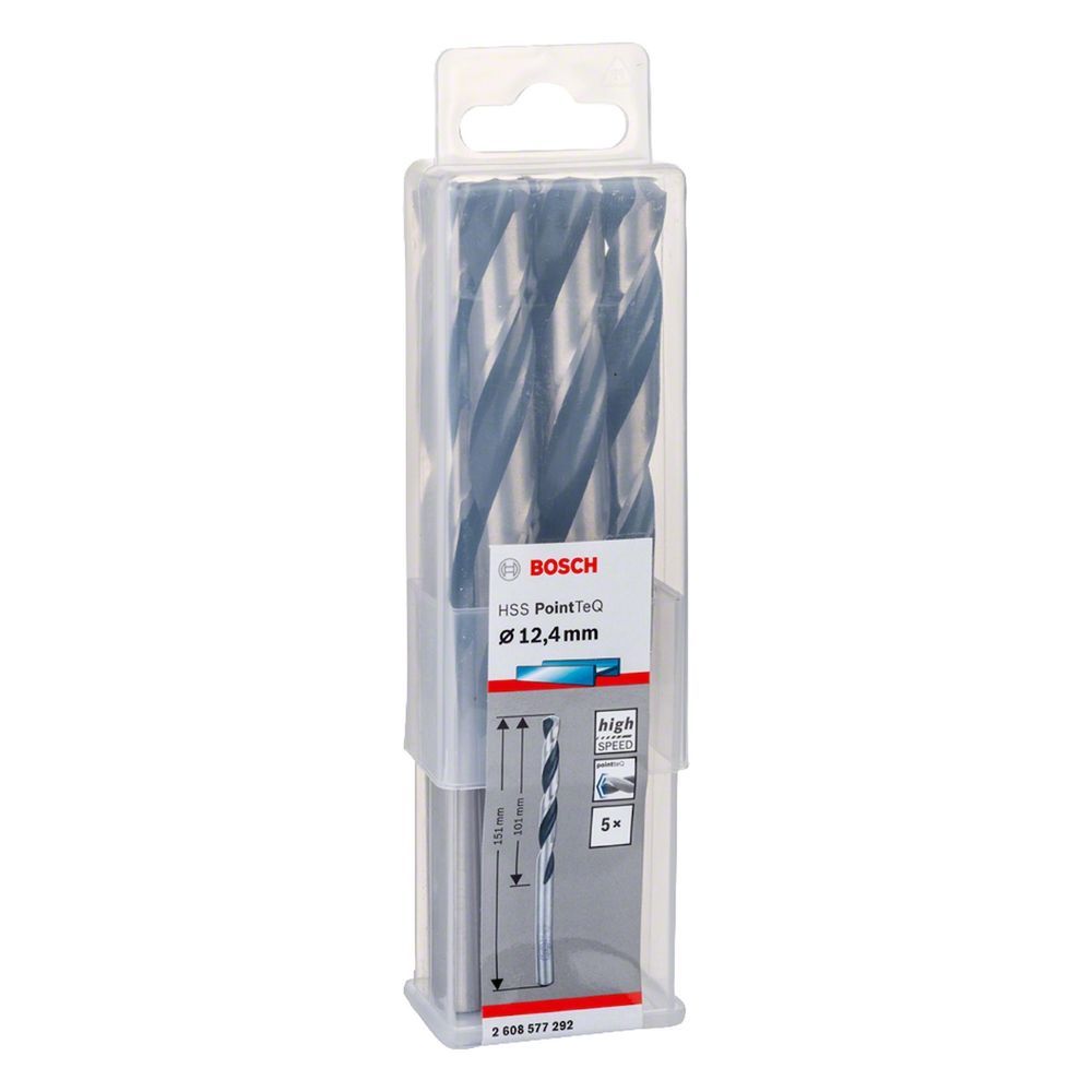 Broca para Metal Hss-pointteq com Ponta Split Point 135 graus  e Acabamento Óxido Negro 12,4mm 5 Peças Preto Bosch