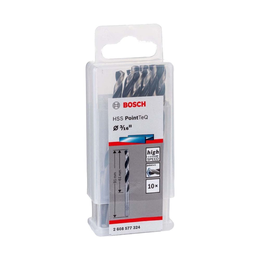 Broca para Metal Hss-pointteq com Ponta Split Point 3-16 10 Peças em Aço Rápido HSS com Revestimento em Óxido Negro