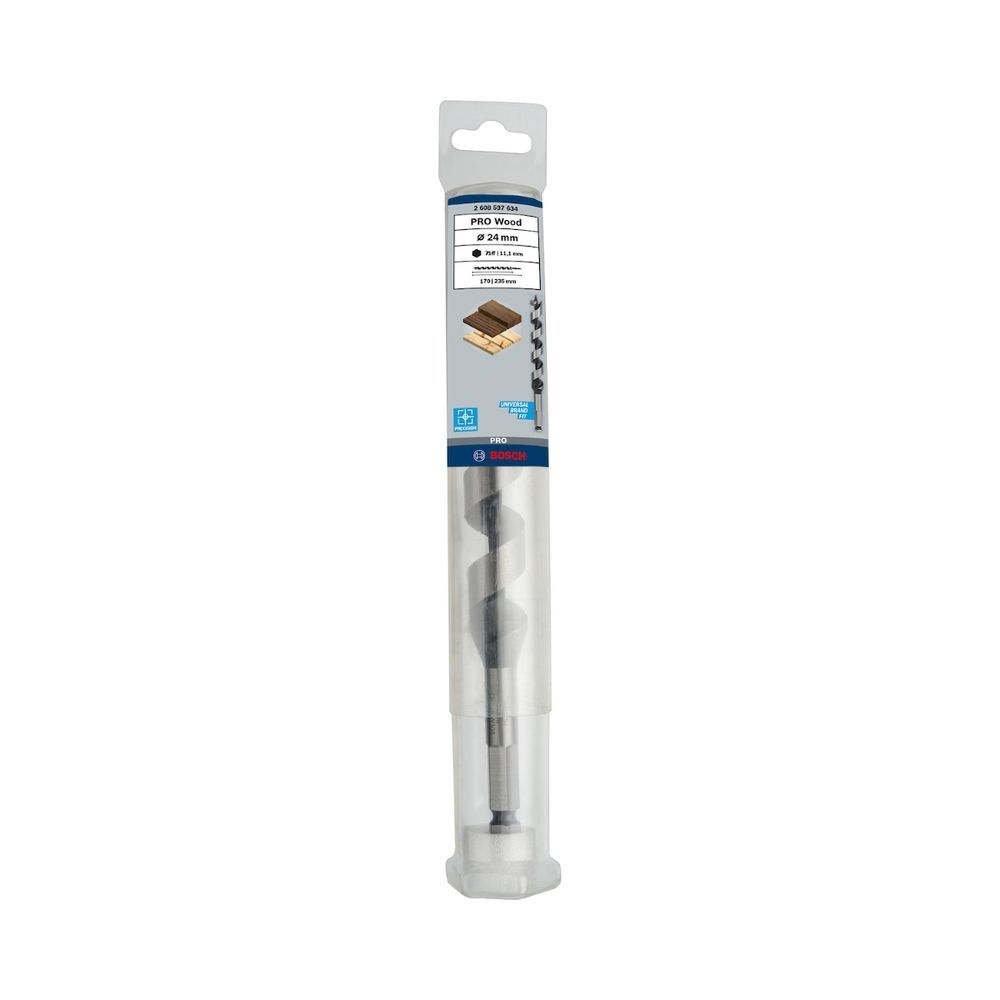 Broca Serpentina Pro Wood 24,0MM com Ponta Cônica e Encaixe Hexagonal 7-16 para Madeira Macia e Maciça Bosch