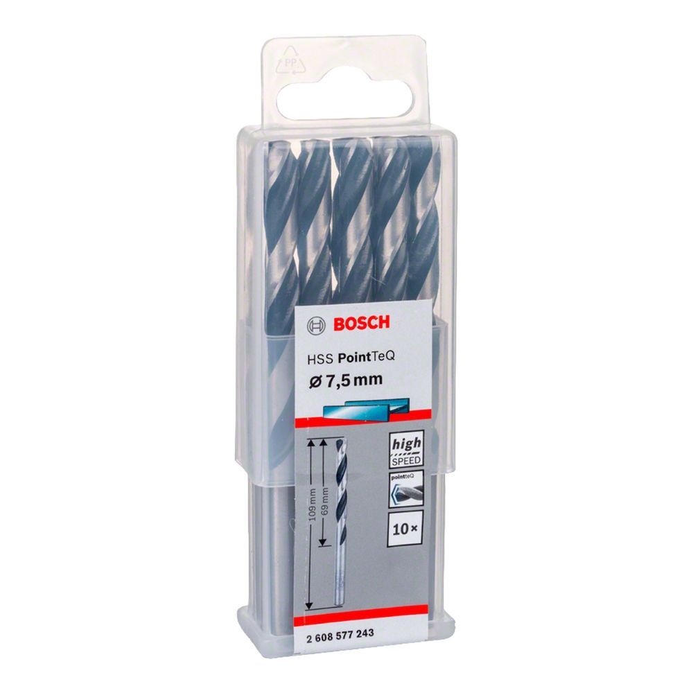 Broca para Metal Hss-pointteq 7,5mm com Tecnologia Split Point e Ponta Centralizadora 10 Peças Preta Bosch