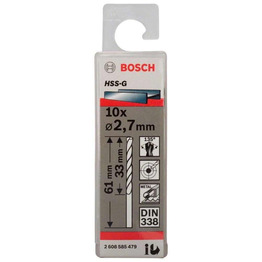 Broca para Metal HSS-G com Ponta Split Point 135 graus  2,7mm 10 Peças Bosch