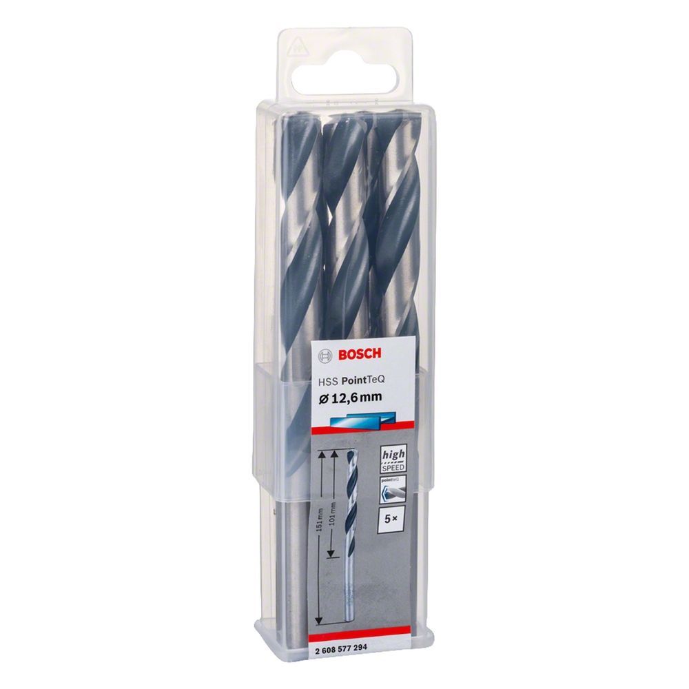Broca para Metal Hss-pointteq 12,6mm Ponta Split Point 135 graus  Revestimento Óxido Negro 5 Peças Aço Rápido (HSS) Bosch