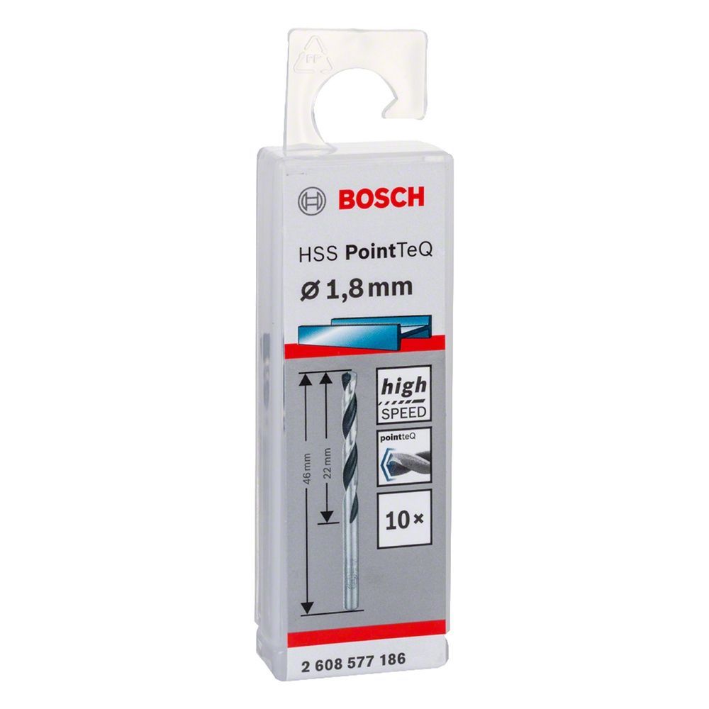 Broca para Metal Hss-pointteq 1,8mm com Ponta Split Point 135 graus  e Revestimento em Óxido Negro 10 Peças Bosch
