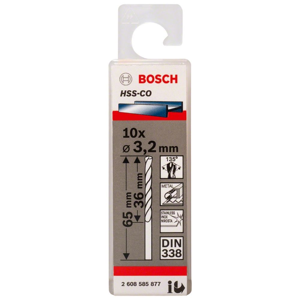 Broca para Metal HSS-Co com Ponta Split Point 3,2mm 10 Peças Aço Rápido com 5% Cobalto Bosch
