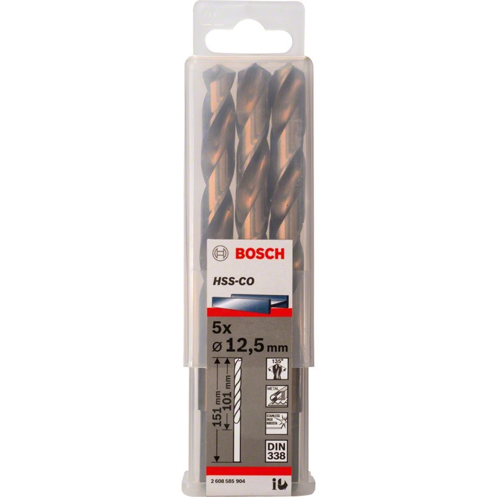 Broca para Metal Hss-co Aço Rápido 12,5MM com Ponta Split Point 5 Peças Prata Bosch
