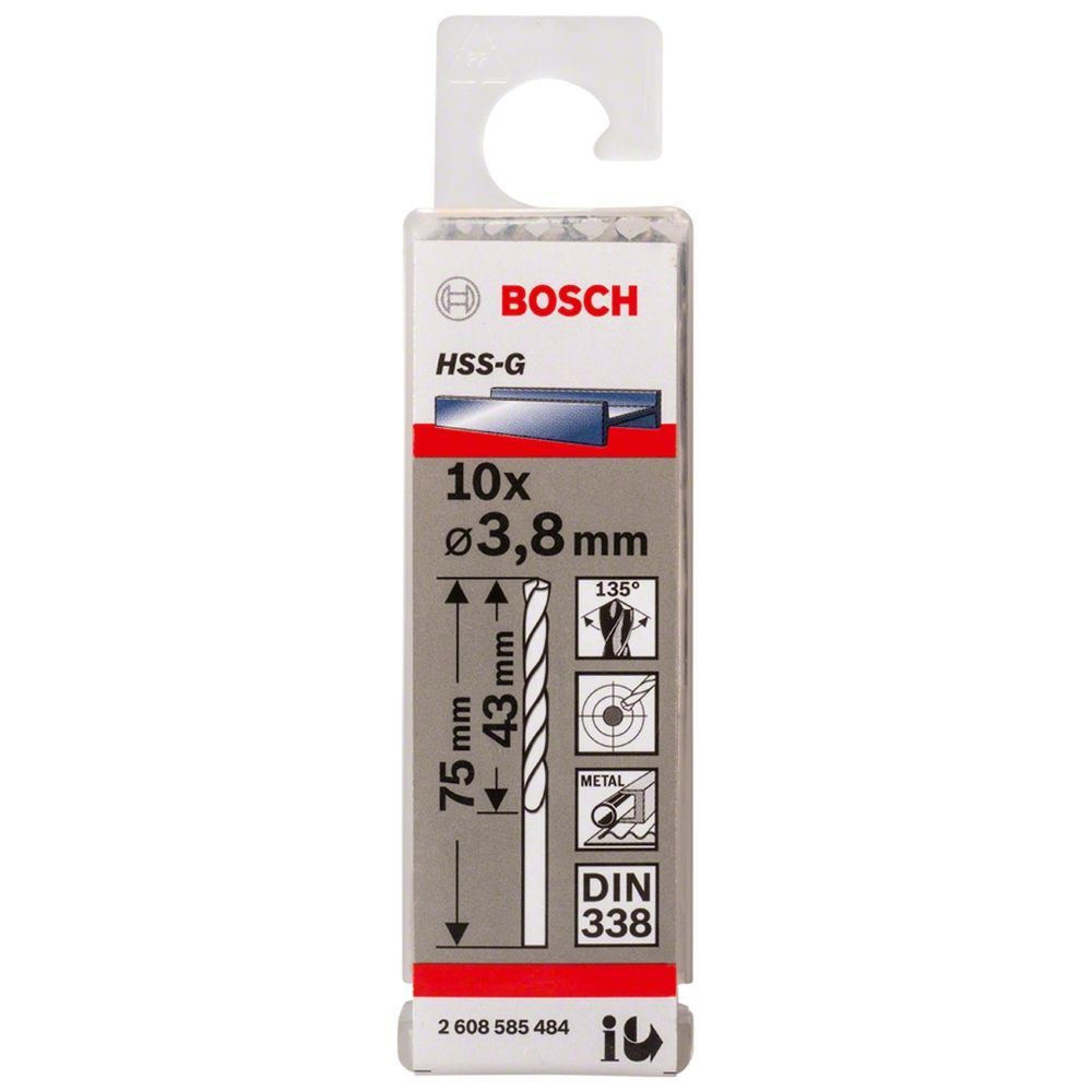 Broca para Metal HSS-G 3,8mm com Ponta Split Point 10 Peças Cinza Bosch
