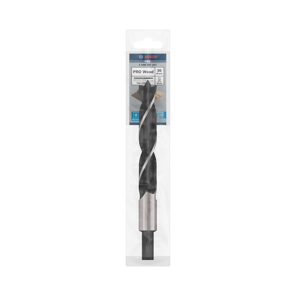 Broca para Madeira Pro Wood 20MM com Ponta Centralizadora e Espiral Duplo Aço HSS com Carboneto de Tungstênio Bosch
