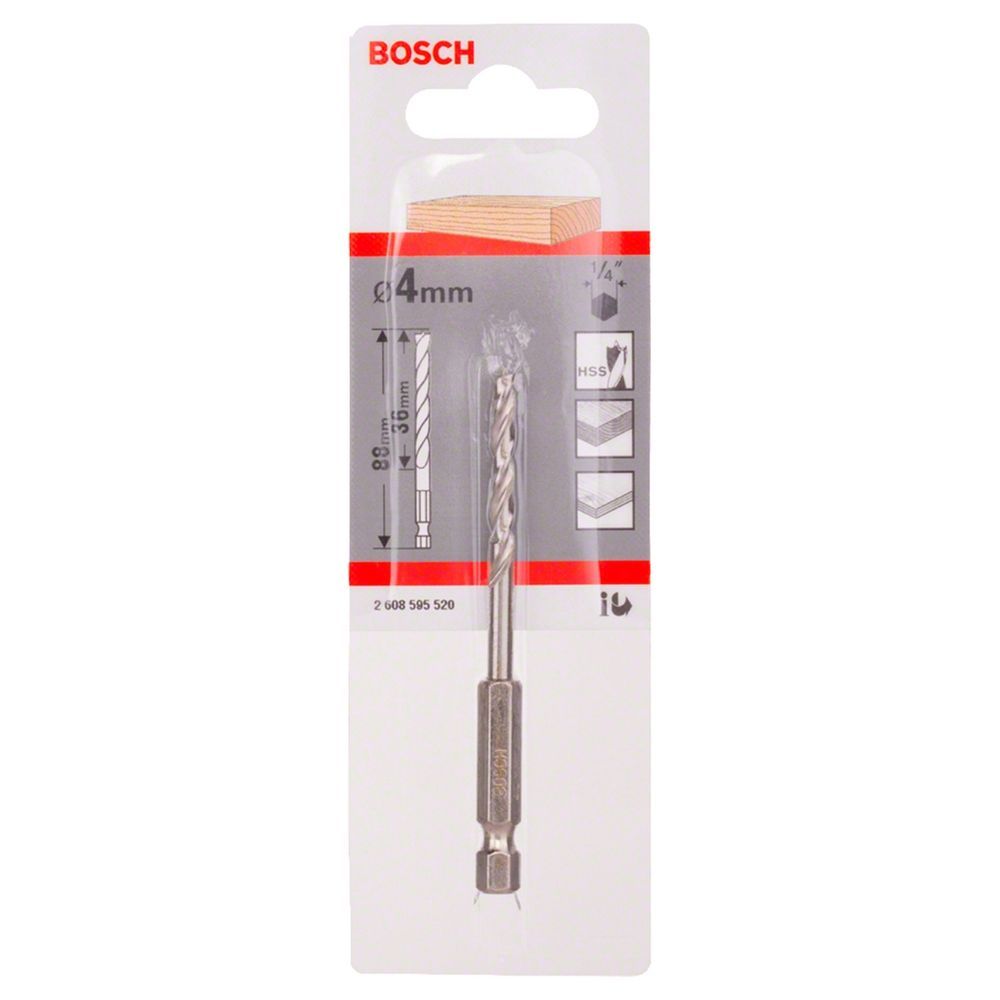 Broca para Madeira 3 Pontas 4mm com Ponta Centralizadora Encaixe Hexagonal 1-4'' Prata Bosch