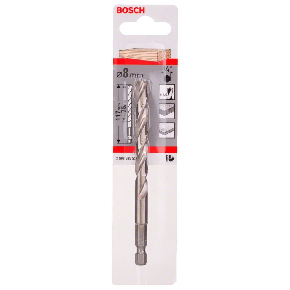 Broca para Madeira 3 Pontas 8mm com Encaixe 1-4'' Ponta Centralizadora e Arestas Afiadas Prata Bosch