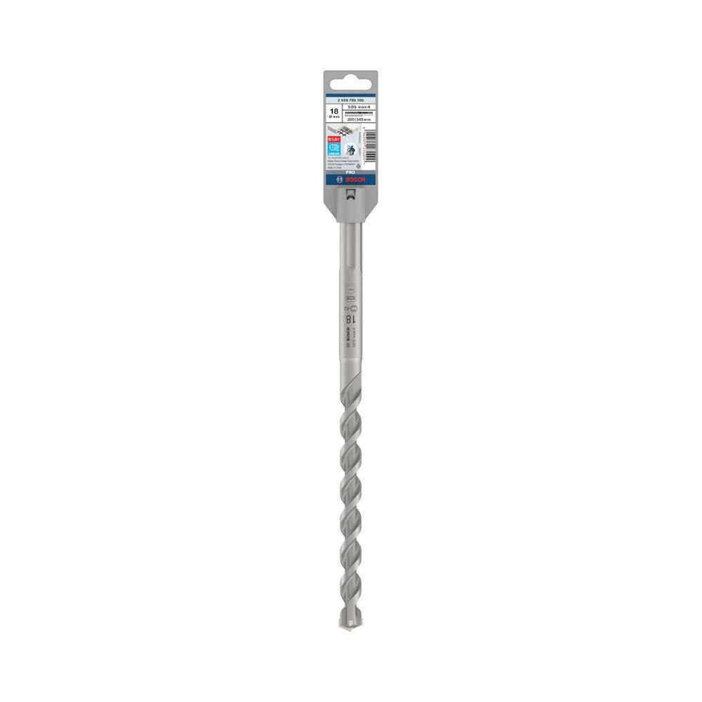 Broca para Concreto Pro Sds Max-4 com 4 Arestas de Corte em Carbeto de Tungstênio 18x200x340mm Cinza Bosch
