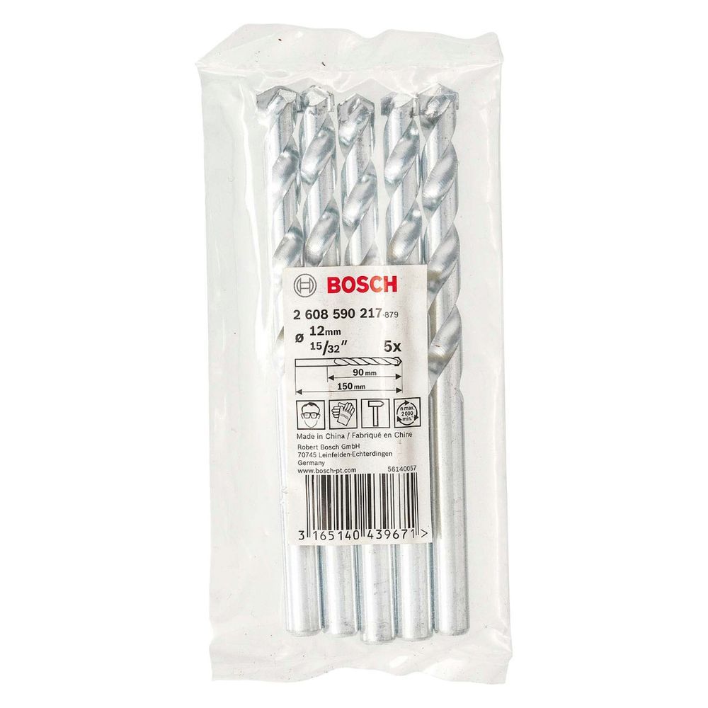 Broca para Concreto CYL-1 12 X 85 X 150MM 5 Peças Geometria em U com Duas Espirais Cinza Bosch