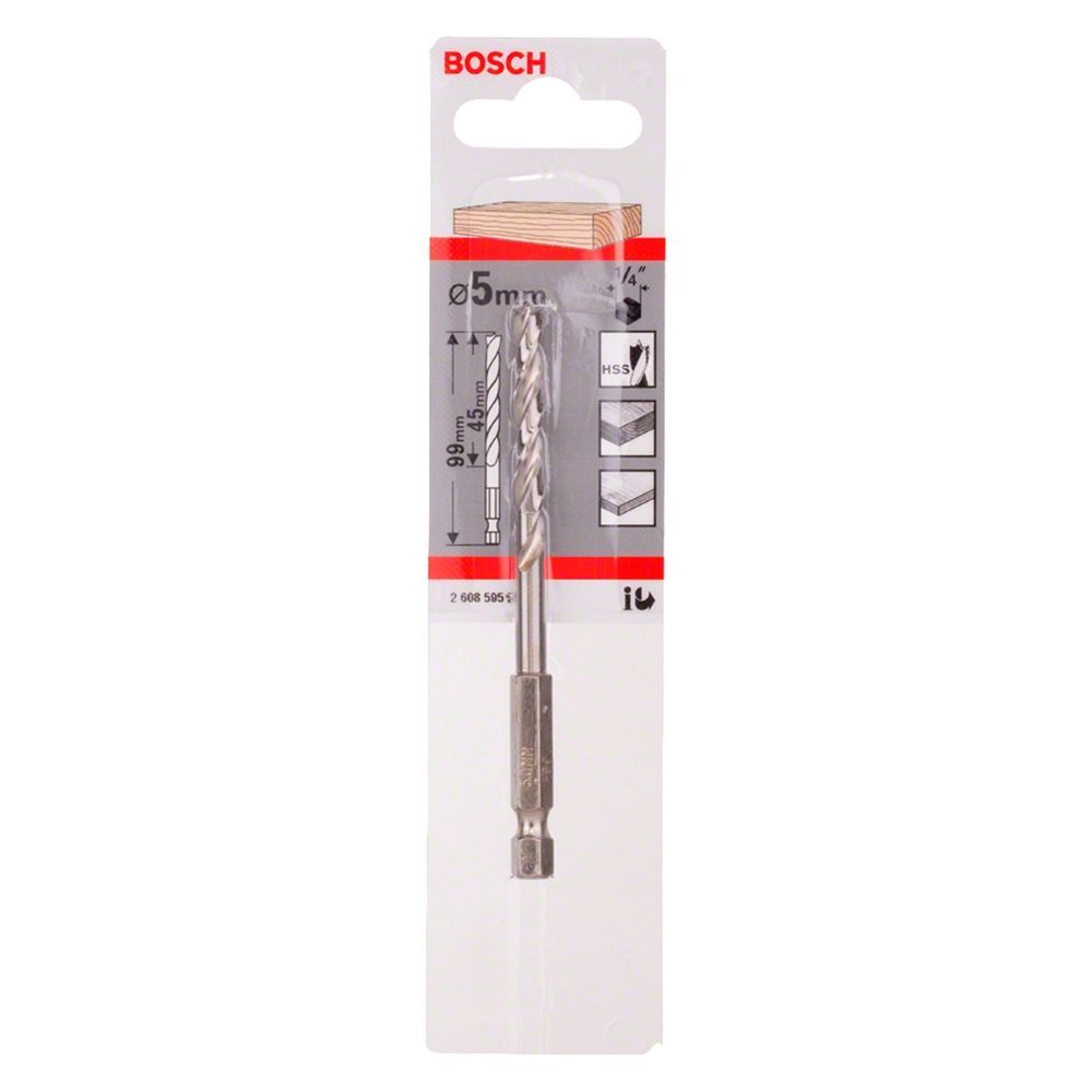 Broca para Madeira 3 Pontas 5mm com Espiral Duplo e Ponta Centralizadora Prata Bosch