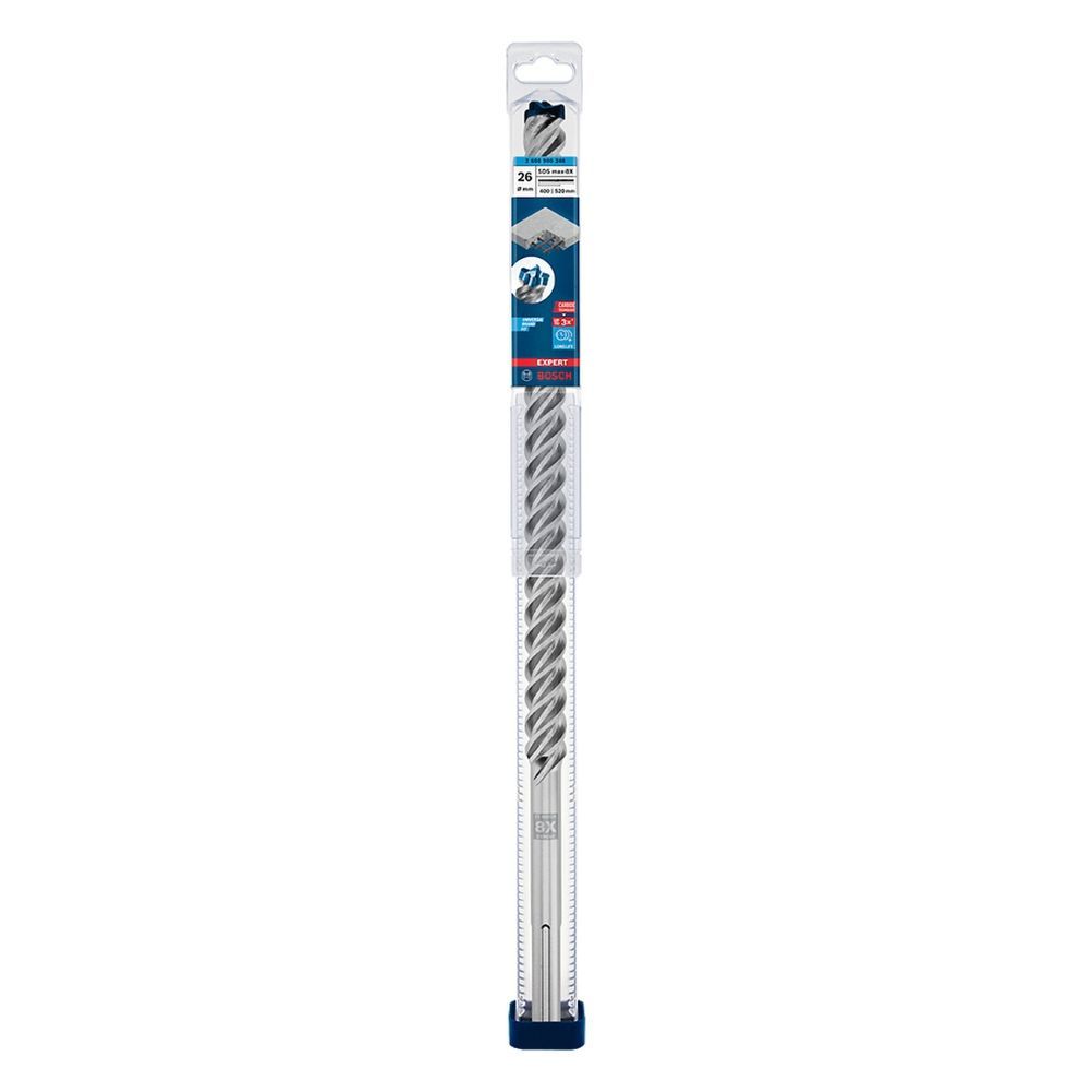 Broca Expert Sds Max-8X Ø26x400x520mm para Concreto com 4 Arestas de Corte e Ponta em Carbeto de Tungstênio Cinza Bosch