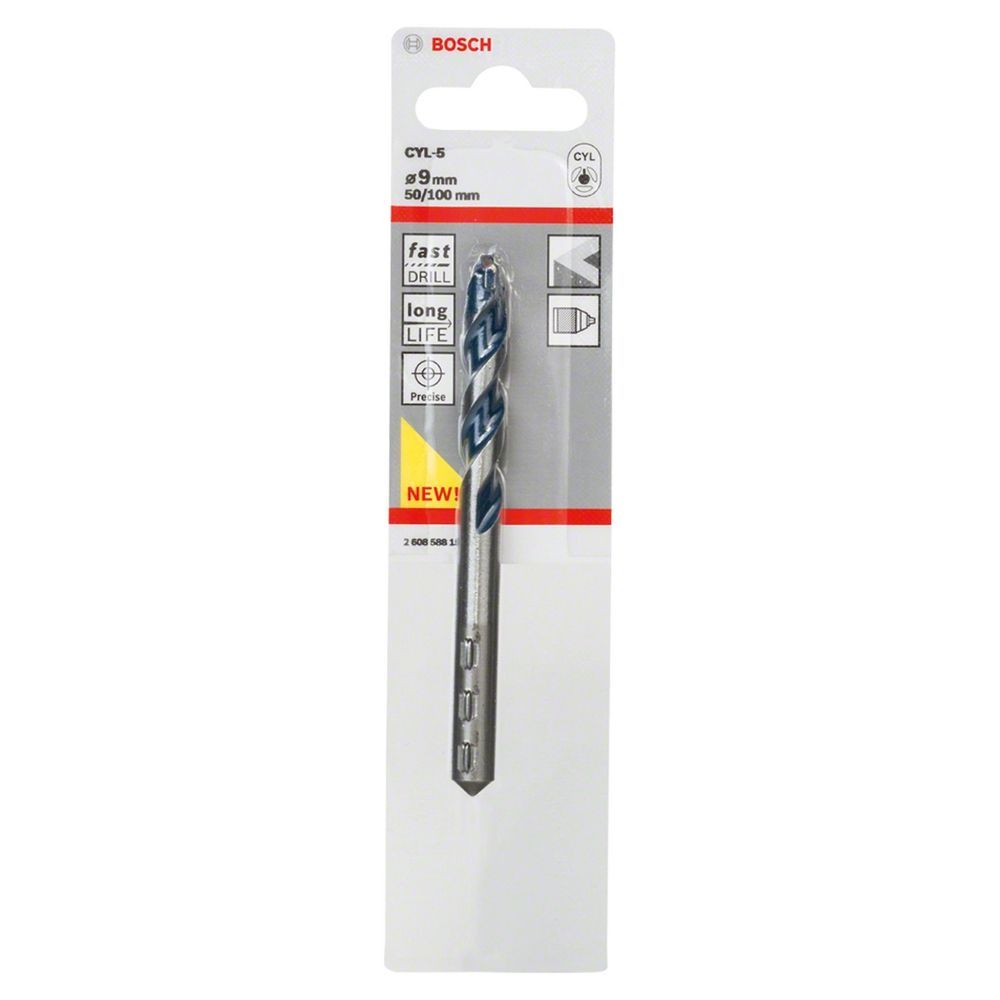 Broca para Concreto Cyl-5 Ø9 X 50 X 100 mm com Haste Power Grip e Corpo de Duas Espirais Cinza Bosch
