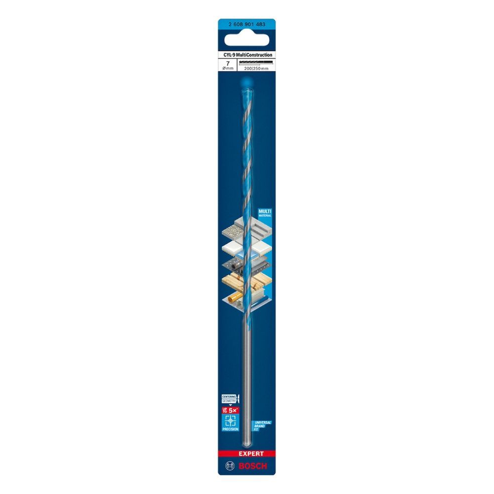 Broca Expert Cyl-9 Perfurações Precisas em Alvenaria e Madeira 7X200X250MM Ponta com Diamante e Centro Fixo Bosch