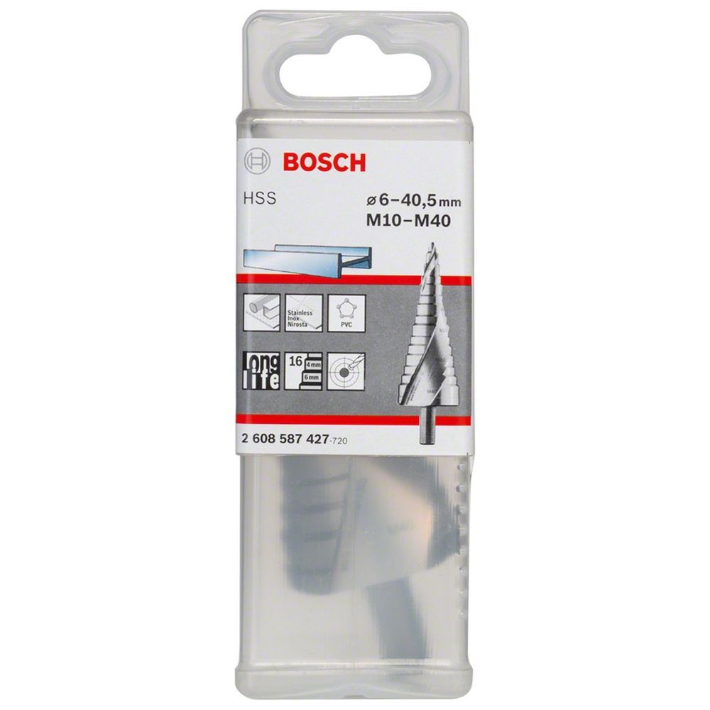 Broca Escalonada Aço Rápido HSS 6-40,5mm para Metal com Ponta Split Point e Canais CNC Bivolt Bosch