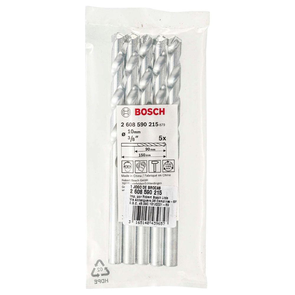 Broca para Concreto CYL-1 10MM com Geometria em Forma de U e Ponta de Carbeto de Tungstênio 5 Peças Bivolt Bosch