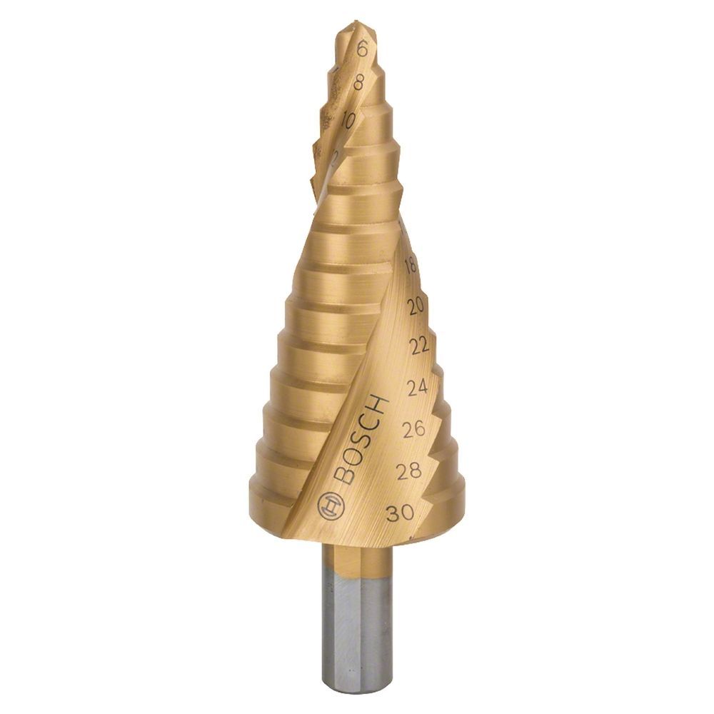 Broca Escalonada Hss-tin 6-30mm 13 Diâmetros com Ponta Centralizadora e Canal CNC para Remoção de Cavacos Bivolt Bosch